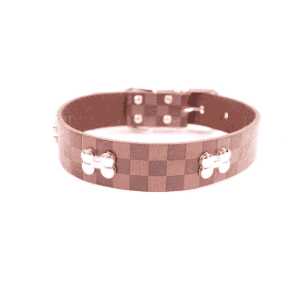The Pets Coleira Luxo Couro Xadrez GG REF 11083
